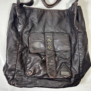 Roxy Faux leather hobo slouch shoulder bag chestnut brown